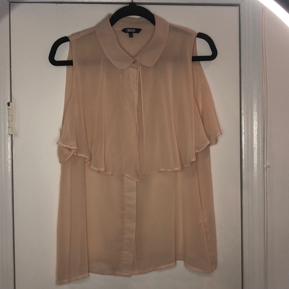 ASOS Sleeveless Button Front Ruffle Blouse-Size 12